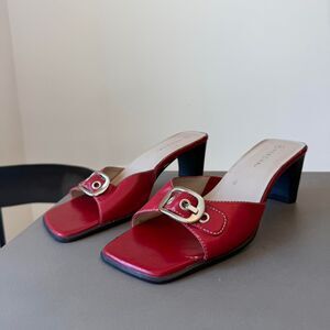 Red heels with silver buckle accent Size 8